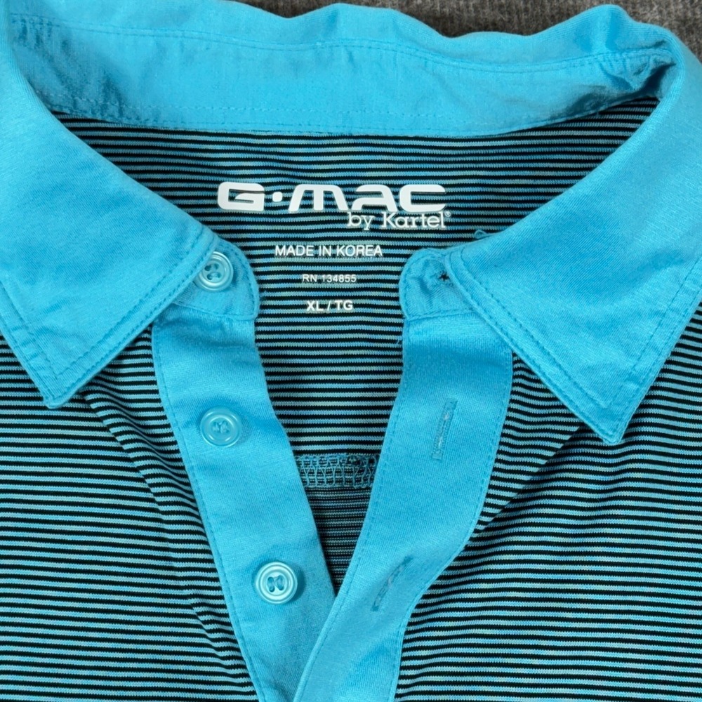 G-MAC by Kartel Polo Golf Shirt Men XL Turquoise Stripe Contrast Graeme McDowall - Picture 2 of 7
